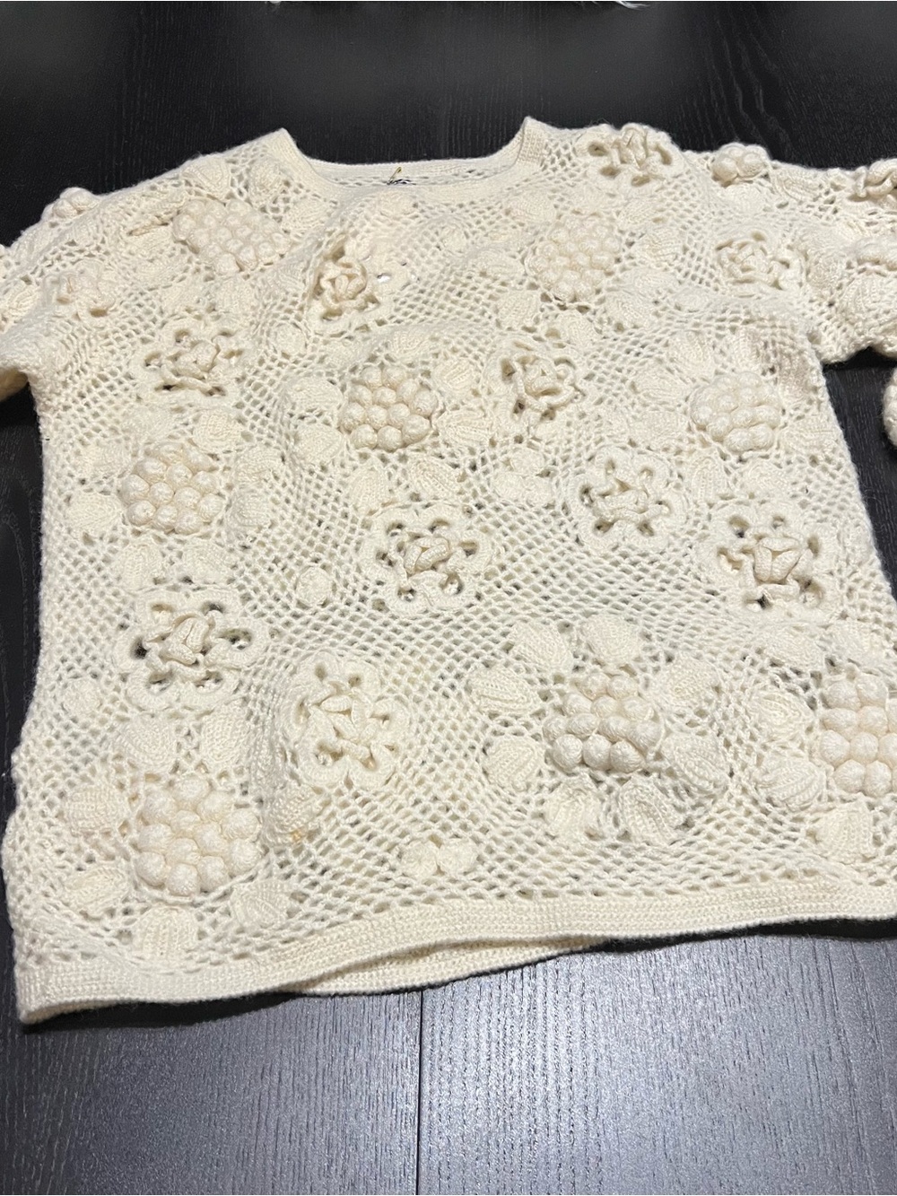 Vintage Cream Crochet Floral Knit Sweater